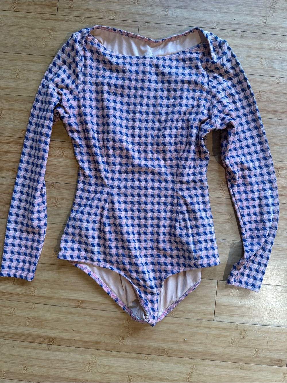 Seea Long-Sleeve One-Piece Swimsuit - Pink & Blue Chevron